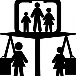 A balanced scale with work and life symbols on either side.