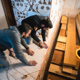 A close-up of high-end materials like marble and custom woodwork being installed in a luxury home.