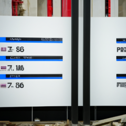 A construction site with visible digital screens displaying project timelines.