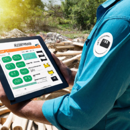 A contractor reviewing project details on a CRM dashboard on a tablet.