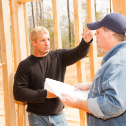 A contractor showing a homeowner the progress of their home construction.