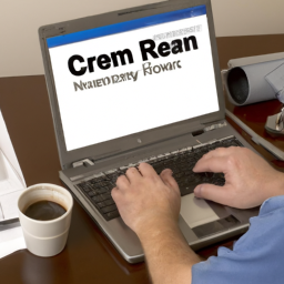 A contractor using a CRM system on a laptop to organize leads.