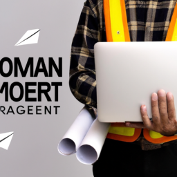 A contractor using a laptop with contractor software open, showing project management tools.