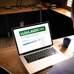 A contractor using a lead management software on a laptop.