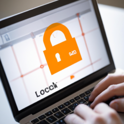 A contractor working on a laptop with a padlock icon on the screen, symbolizing digital security.