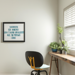 A cozy home office with ergonomic furniture and motivational decor.