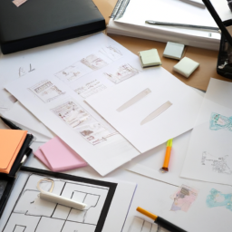 A creative workspace filled with branding materials and mood boards.