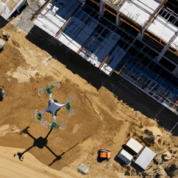 A drone capturing aerial footage of a construction site.