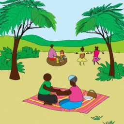 A family enjoying a picnic in Changa Manga with the forest backdrop.