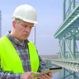 A field technician using a tablet with field operations software to update job status.