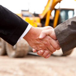 A handshake between a project manager and a subcontractor.