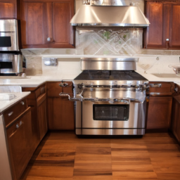 A modern kitchen with sleek appliances and a spacious island.