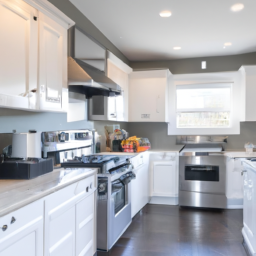 A modern kitchen with sleek cabinetry and energy-efficient appliances.