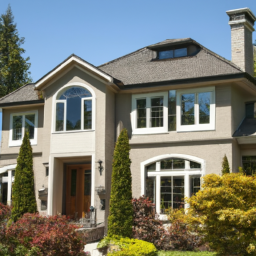 A newly completed custom home with modern architecture and landscaping.