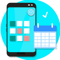 A person using a time management app on a smartphone, with a calendar and task list visible.