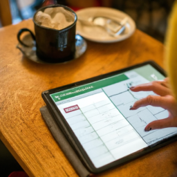 A person using the Ultimate Daily Logs App on a tablet in a coffee shop.