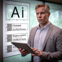 A project manager using an AI-powered estimating tool on a tablet.
