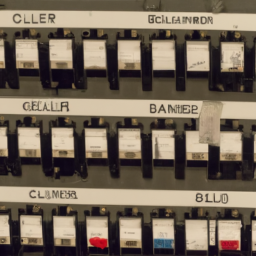A residential electrical panel with labeled circuit breakers.