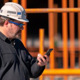 A safety officer conducting a compliance check using a mobile app.