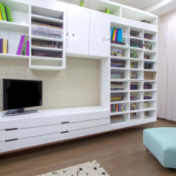 A small living room optimized with smart storage solutions and multi-functional furniture.