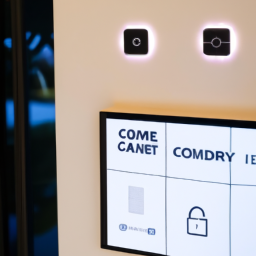 A smart home control panel integrated into the wall of a luxury home living room.