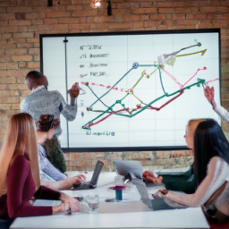 A team meeting discussing lead conversion strategies.