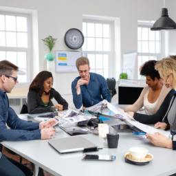A team meeting discussing project budget adjustments based on real-time data.