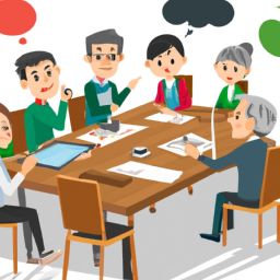 A team meeting where contractors discuss project updates using CRM-generated reports.