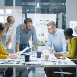 A team meeting where members discuss insights from auto-generated reports.