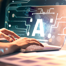 A writer using AI software on a laptop.