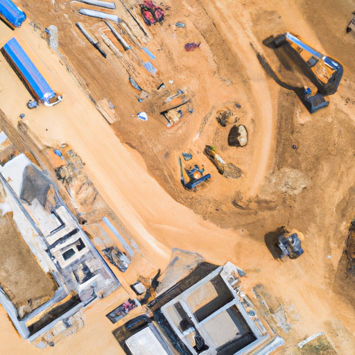 Aerial view of a construction site during site work.