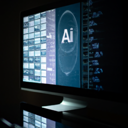 An AI-driven system analyzing data in a corporate office environment.