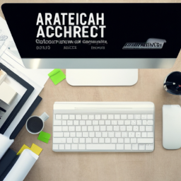 An architect reviewing project data on a computer with a project management platform dashboard.