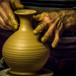 An artisan crafting pottery in a workshop in Multan.