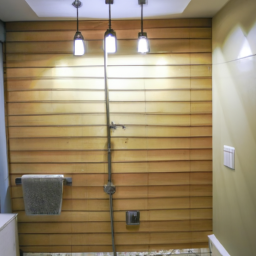 An eco-friendly bathroom with natural materials and energy-efficient fixtures.