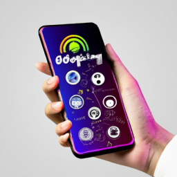 An illustration of a hand holding a smartphone with onboarding app icons.