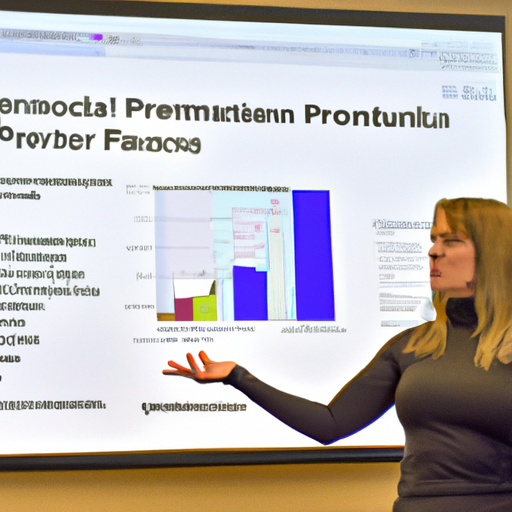 An instructor demonstrating social media analytics on a digital screen.