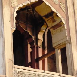 An intricate close-up of the architectural details of the Lahore Fort.