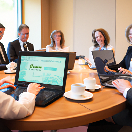 Business team discussing CRM software features.