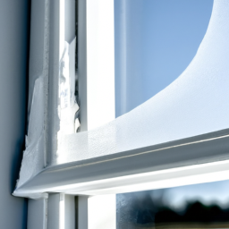 Close-up of a window with a silicone sealant applied around the edges.