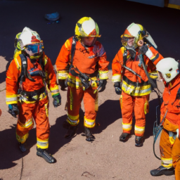 Crew members participating in a training drill, wearing safety gear and practicing emergency protocols.