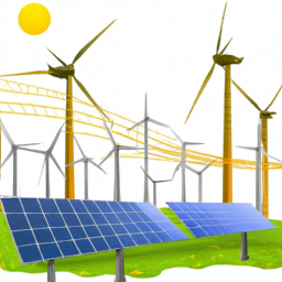 Illustration of a smart grid integrating renewable energy sources.