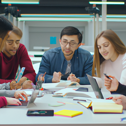Students collaborating on a social media strategy project.