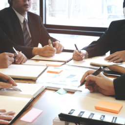 Team collaborating over job costing reports in a modern office setting.