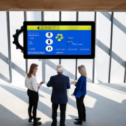 Team collaboration using CRM software in a construction office.
