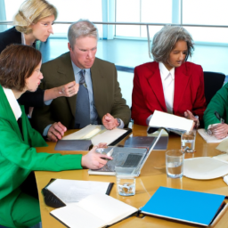 Team members collaborating on a change order strategy in a conference room.
