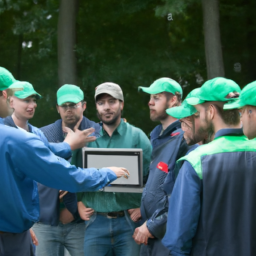 Team of field workers collaborating using a digital platform.