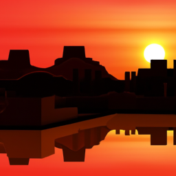 The ancient ruins of Mohenjo-daro at sunset, with the Great Bath in the foreground.